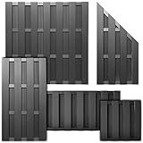 HORI® WPC Lamellenzaun Komplettset | Moderner Sichtschutz für den Garten | Robuster & pflegeleichter Zaun mit einfacher Montage | 1x Schmal + 1x Pfosten zum aufschrauben Hellbraun-Teak