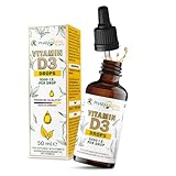 Pharmavital Vitamin D3 Tropfen 5000 50ml flüssig (1830 Tropfen) - Laborgeprüfte 5000 I.E. pro Tropfen - Immunsystem stärken, für Knochen und Muskeln - Hochwertig: sehr hohe Stabilität, vegetarisch