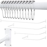 Duschvorhangstange L Form & Duschstange U Form 6 in 1 System inkl. 12 Ringe - Stabile Winkelstange Duschvorhang ohne Deckenhalterung - Duschstange Ecke Rostfrei - Duschvorhangstange Badewanne & Dusche