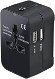HAUSPROFI Reiseadapter Weltweit, Reisestecker mit 2 USB A, Universal Adapter, Travel Adapter Worldwide, Internationale Netzadapter für USA UK EU Australien