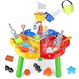deAO Sand- und Wassertisch Spielzeug für Kinder, Wasserspieltisch Outdoor & Indoor Gartenspielzeug Mit 10 Zubehörteilen, Sicherheit & Kreativität, Ideal für Garten und Strand Ab 3 Jahren