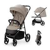 Kinderkraft TRIG 3 Kinderwagen, Kinderbuggy, Liegewagen, Sportwagen, Buggy, Zusammenklappen, Breite und tiefe Sitz, mit Liegeposition, 4 Rad Dämpfung, Große Dach, 5-Punkt-Gurt, bis zu 25 kg, Beige