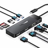 Docking Station USB C Hub 3*Display- 11 in 1, (2024 Upgrade) Lemorele USB C Dock 2*HDMI Adapter 4K, 3 USB 3.0/2.0, VGA, PD 100W, Audio, SD/TF, für Windows, MacBook, Dell, HP, Lenovo,Surface