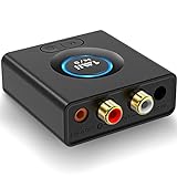 1Mii Bluetooth 5.0 Empfänger, Bluetooth Audio Adapter fürs Musik-Streaming-Sound System, drahtloser Audioadapter mit 3.5mm RCA für Lautsprecher Stereoanlage, Bass-Modus, 12 Stunden Spielzeit