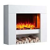 BALDERIA Elektrokamin Naran | Elektrischer Standkamin mit 3D-Flammeneffekt | Elektro Heizung 2000W, LED-Beleuchtung | Kamin mit Fernbedienung, Timer, Startsteuerung & Thermostat | Weiß