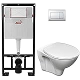WC-Set freistehend + Hänge-WC Cersanit S-line Pro mit Deckel + Platte verchromt (AlcaS-LinePro-M271)