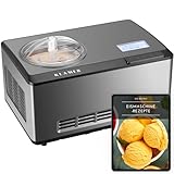 KLAMER 2-in-1 Eismaschine & Joghurtbereiter 2 L, 180 W Eiscrememaschine aus Edelstahl mit Kühl- und Heizfunktion, hausgemachtes Speiseeis mit selbstkühlendem Kompressor, mit digitalem Rezeptbuch