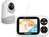 HelloBaby babyphone mit Kamera ohne WLAN, 3,2-Zoll-IPS-Bildschirm Baby Monitor, Nachtsicht, VOX-Modus, Schwenken, Neigen Zoomen Temperaturüberwachung, 2-Wege-Audio, Schlaflied, Fütterungszeit-Alarm