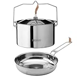 Primus Outdoor Kochset Edelstahl - Campfire Cookset Small - 3,0 L & 20 cm Camping Kochtopf - 21 cm Camping Pfanne - Camping Kochgeschirr für Lagerfeuer & Gaskocher - Camping Geschirr Edelstahl