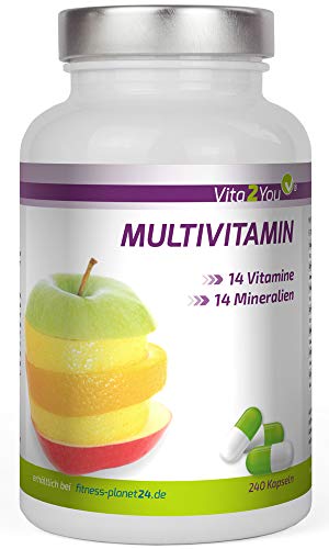 Multivitamin 240 Kapseln - 28 Vitamine & Mineralien - Vitamin von A-Z - Hochdosiert - Premium Qualität