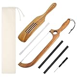 harupink Brotmesser,Brot Schneidwerkzeug mit AkazieHolzgriff und Edelstahlklinge mit 1 Mischschaufel,2 Doppelseitig Klinge,1 Einseitig Klinge,2 Messerschutz,Aufbewahrungstasche und Schraubendreher