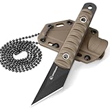 SPITZKANTE Neck Knife, 5,6 cm Klingenlänge, 5Cr14MoV Stahl, Halskette Umhänge Messer, EDC Outdoor Messer mit ABS-Scheide und Kugelkette, Schwarze Klinge- Kraki Griff