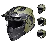 ILM Helm Motorrad Motocross Herren Damen Vintage Retro mit Visier ECE Model Z302,Armee Grün, S