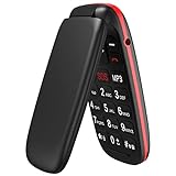 USHINING GSM Seniorenhandy Klapphandy ohne Vertrag, Großtasten Mobiltelefon Einfach mit Notruftaste 1,77 Zoll Farbdisplay - Schwarz