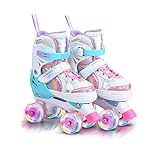 OLYSPM Rollschuhe Kinder Rollschuhe Verstellbar Rollschuhe Damen,LED Rollschuhe und 4 Größen verstellbar,Rollschuhe mit Aufbewahrungstasche für Mädchen,Jungen und Anfänger(Rosa)