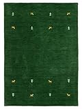 carpetfine Wollteppich Gabbeh Uni Grün 60x90 cm | Moderner Teppich für Wohn- und Schlafzimmer