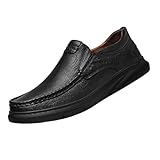 Loafers Schuhe für Herren, rutschfestes, leichtes Kunstleder, bequeme Gummi-Außensohle, breite Passform, Wanderschuhe, flache Öffnung, einfarbig, flache Freizeitschuhe, einfache Funktionen, bequeme