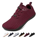 Geweo Barfuss Schuhe Dame Herren Sommer Atmungsaktiv Barfußschuhe mit Weit Zehenbox für Sport Fitness Gym Schuhe Leicht Bequeme Joggingschuhe Minimalist Turnschuhe Zero-Drop Solhe Unisex Weinrot 38EU