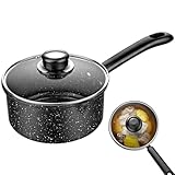 BAIFULAI Antihaft Kasserolle 16cm - 1,5L Stielkasserolle mit Deckel, antihaftbeschichteter Topf, Kasserolle mit Ausguss, Milchtopf Induktion, Induktionsherd, Erdgas Universal, Schwarz