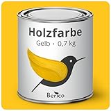 BERICO Holzfarbe - Gelb - 0,7 Kg - 3in1 Holzlack inkl. Grundierung & Decklack - Für effektiven Langzeitschutz