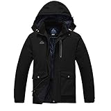 donhobo Herren Skijacke Atmungsaktiv Warm Gefüttert Winterjacke Outdoor Winddichte Wasserdicht Snowboardjacke Wanderjacke mit Abnehmbarer Kapuze Scwarz L