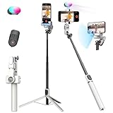 Smartphone-Gimbal-Stabilisator, Stabilisator-Gesichtsverfolgung ohne App – 4-in-1-Handy-Gimbal-Stabilisator für iPhone und Android, verlängerter 108-cm-Stab mit RGB-Fülllicht, AOCHUAN M2PRO Weiß