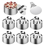 ZMDMAH 6 Stück Dessertringe Edelstahl 8cm Servierringe Backring Tortenring Klein Speiseringe mit 6 Deckeln und 1 Heber für Die Herstellung von Mousse-Kuchen, Keksen und Pudding