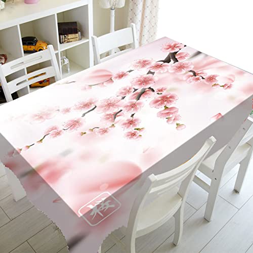 Wachstuch-Tischdecke Abwaschbar Romantische rosa Kirschblütenblätter Garten-Tischdecke Polyester Tischdecken rechteckig Wasserabweisend Abwischbar - 100x160cm