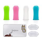 Aujzoo Hundezahnbürste, 360º Pets Zähne Reinigung Zahnbürste für Hunde Katzen Zahnpflege, Silikon Finger Zahnbürsten Set von 4