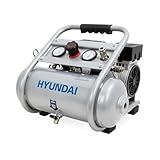 HYUNDAI Silent Kompressor SAC75008IC | 8L Kessel innen beschichtet | 0.75kW, 9bar | Ansaugleistung 128 L/Min | Luftkompressor leise, ölfrei | 2 Anschlüsse | Flüsterkompressor, Compressor flüsterleise