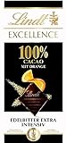 Lindt Schokolade EXCELLENCE 100 % Kakao und Orange Tafel | Extra intensiv | Mit 100 % Kakaoanteil und fruchtigen Orangen Stückchen | Dunkle Schokolade | Vegane Schokolade | Schokoladentafelc, 50g