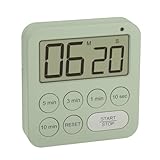 TFA Dostmann Digitaler Timer zum Sport/Küche/Lernen, 38.2056, inklusive Stoppuhr, magnetisch, mit 3 Lautstärke Stufen, Schnellauswahl, großes Display, Visuelles LED Warnlicht, Eieruhr, grün