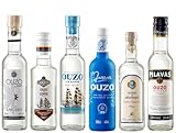 OUZO Probierset 6x 200ml | Feinster Ouzo aus Griechenland | Variante 1 | Kardasi, Loukatos Coffee, Loukatos, Jassas, Plomari, Pilavas