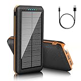 Solar Powerbank25800mAh Externer Akku: Power Bank Tragbares Ladegerät mit LED-Licht, 3 USB Ausgängen & 2 Eingängen Handy Akkupack für Camping Outdoor Kompatibel mit Phone | Android (orange)