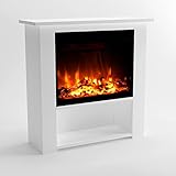 GLOW FIRE Elektrokamin mit Heizung und Kaminfeuer (Standkamin THEBE) - elektrischer Kamin mit LED-Feuer in 3 Farben, Heizlüfter, Holz-Deko & Fernbedienung, 86x85x30 cm, Weiß