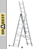 DRABEST Leiter PRO Serie Aluleiter 3-teilig Mehrzweckleiter 3x8 Stufen Leiter Multifunktionsleiter Kombileiter bis 150 kg Beslastbar - Arbeitshöhe 5,05 m - inkl. Eimerhaken