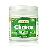 Greenfood Chrom, 250 µg, hochdosiert, 180 Tabletten - gut für den Blutzuckerspiegels und den Stoffwechsels von Makronährstoffen. OHNE künstliche Zusätze, ohne Gentechnik. Vegan.