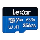 Lexar 633x 256GB Micro SD Karte, microSDXC UHS-I Karte + SD-Adapter, Bis zu 100 MB/s Lesen, Speicherkarte Micro SD mit A1, C10, U3, V30, für Handy/Tablet/Überwachungskamera (LMS0633256G-BNAAA)