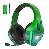 PHOINIKAS Gaming-Headset Wireless für PS4/PS5/PC mit 7.1-Stereo, Abnehmbares Mikrofon mit Geräuschunterdrückung, 40 Stunden, LED-Leuchten