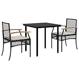 QJBSAVVA Gartensessel Outdoor Gartenmöbel Set Gartenlounge Outdoor Eckbank - 3-TLG. Garten-Essgruppe mit Kissen Schwarz Poly Rattan für Garten Außen Terrasse Balkon