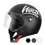 Westt Jethelm mit Visier Motorradhelm Herren Damen Helm Motorrad Roller Helm Mopedhelm Chopper Retro Mofa ECE DOT Zertifiziert