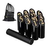 Relaxdays Kubb Wikingerspiel, finnisches Wurfspiel, Holz, Outdoorspiel mit Zahlen, Erwachsene u. Kinder, Tasche, schwarz