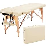 BODIOO Massageliege Mobile Massagetisch Klappbar 2 Zonen Tragebares Massagebett höhenverstellbar Holzfüßen inkl. Kopfstütze & Armlehnen 213 cm bis 250 kg Belastbar