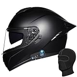 Motorradhelm Bluetooth Integralhelm mit Doppelvisier Full-Face Motorrad-Helm Roller-Helm, ECE Zertifiziert Rollerhelm mit Eingebautem Mikrofon für Erwachsene Frauen Männer