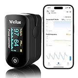 Pulsoximeter, Überwachung des Sauerstoffs, SP-02 und Herzfrequenzmesser, Bluetooth Monitor für Fingerspitzen mit App, tragbar und leicht mit Batterien, Schwarz