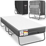 KESSER® Klappbett 200x90cm Gästebett inkl. Matratze aus Memory-Schaum & Rollen | faltbares Reisebett mit Metallrahmen für Erwachsene belastbar bis 250kg | Metallbett mit Schaumstoffmatratze & Cover