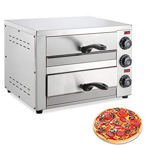 HUIBAOGONG 16 Zoll Elektrischer Pizzaofen Kommerzieller Doppelschicht-Pizzaofen Mit Timer Unabhängige Temperaturregelung Rostfreier Stahl
