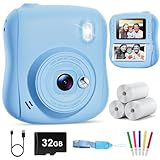 Hangrui Kinderkamera Sofortbildkamera, 14MP Sofortbildkamera Kinder mit 32G Karte & Druckpapier, 1080P Kamera Kinder Sofortdruck mit Farbige Stifte, Geschenk für 3-12 Jungen und Mädchen