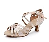 Rosefinch Damen Latein-Tanz-Strass-Schuhe,weiche Unterseite,Moderne Pole-Dance-Ballsaal-Tanz-Hochzeitsschuhe,Latein-Schuhe für Mädchen und Damen,Beige 5cm Absatz 40EU