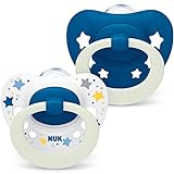 NUK Signature Schnuller mit Leuchteffekt | BPA-freier Schnuller aus Silikon | 6-18 Monate | blaue Sterne | 2Stück